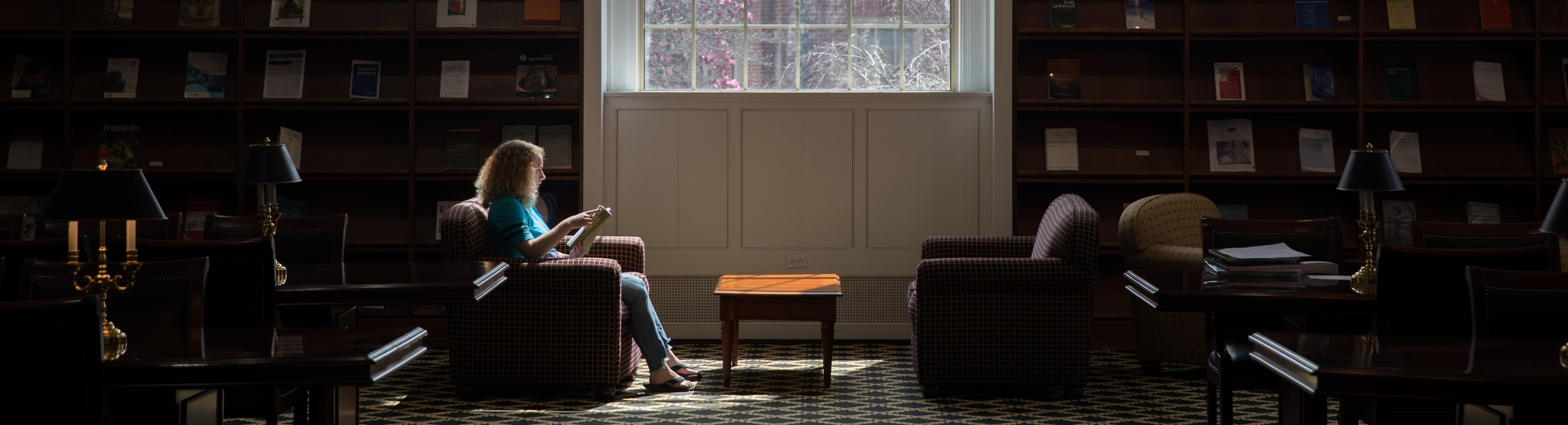 Student studying in library